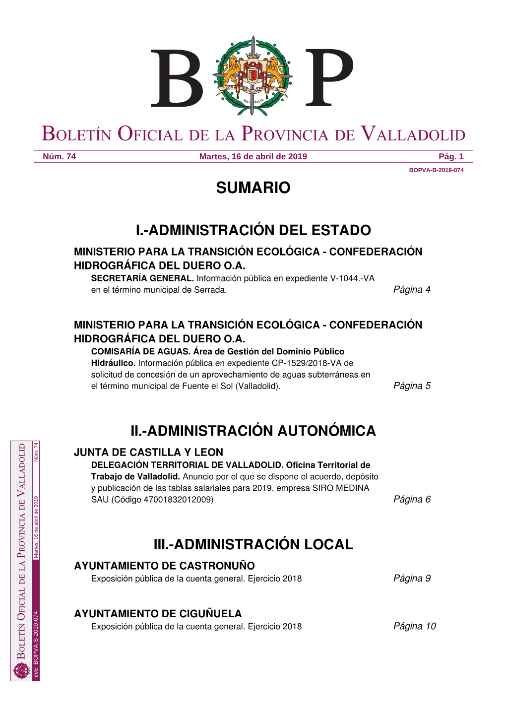 Sumario Boletín Oficial De La Provincia De Valladolid