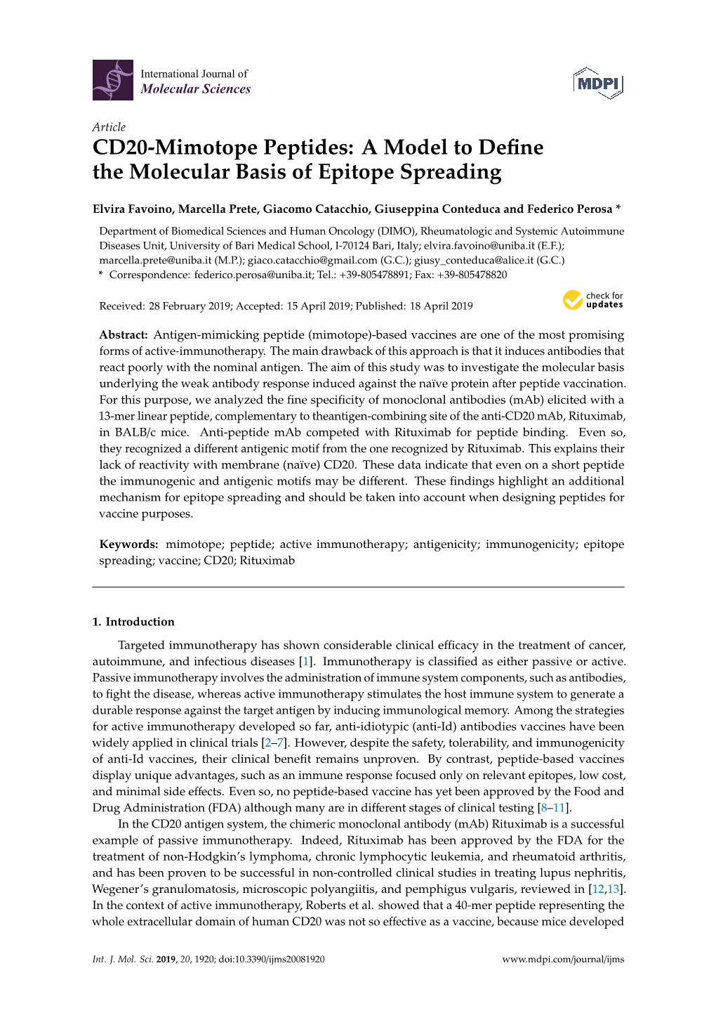 CD20-Mimotope Peptides: a Model to Define the Molecular Basis Of