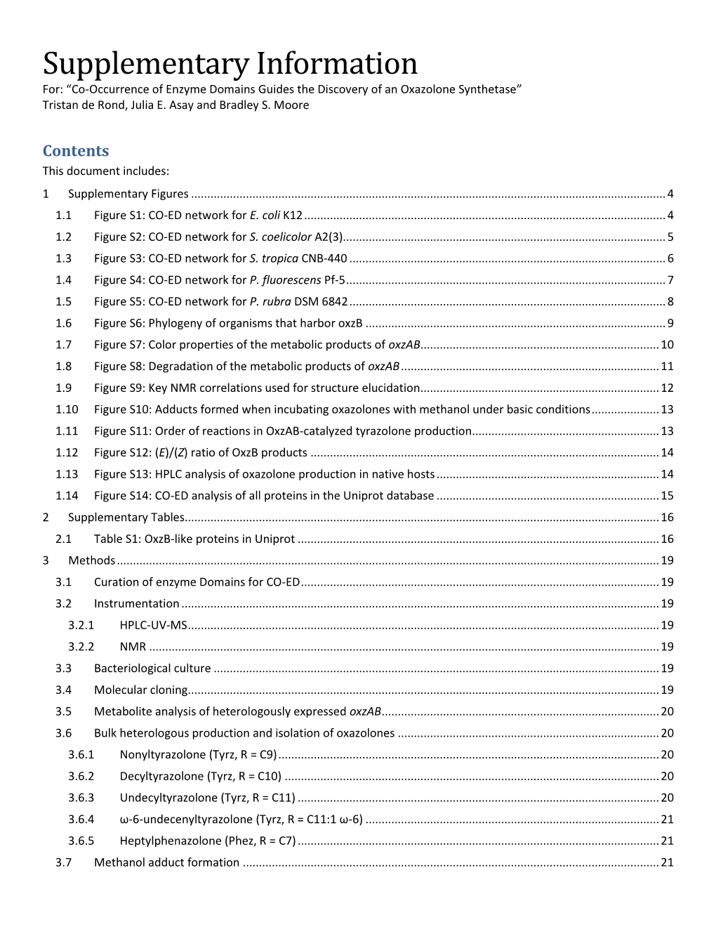 Supplementary Information For: “Co-Occurrence of Enzyme Domains Guides the Discovery of an Oxazolone Synthetase” Tristan De Rond, Julia E