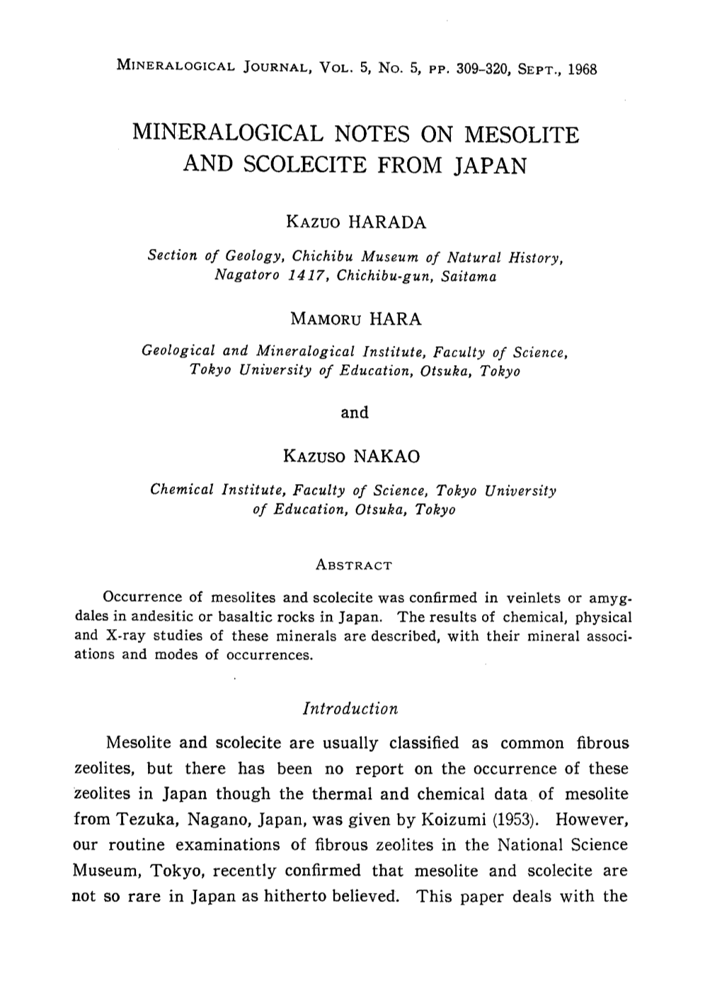 Mineralogical Notes on Mesolite and Scolecite from Japan