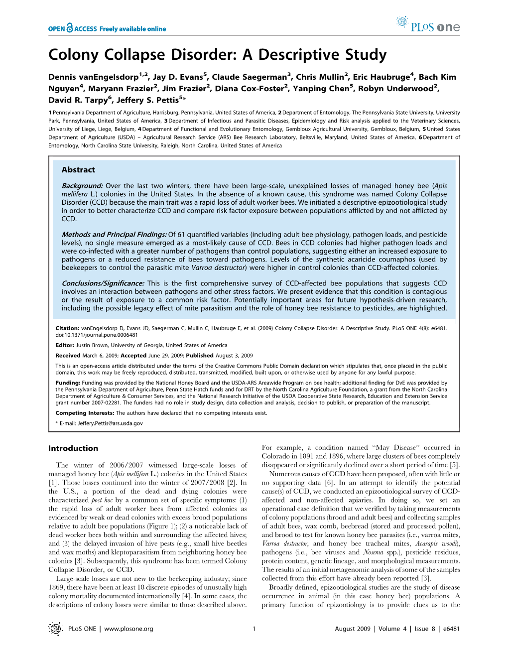 Colony Collapse Disorder: a Descriptive Study