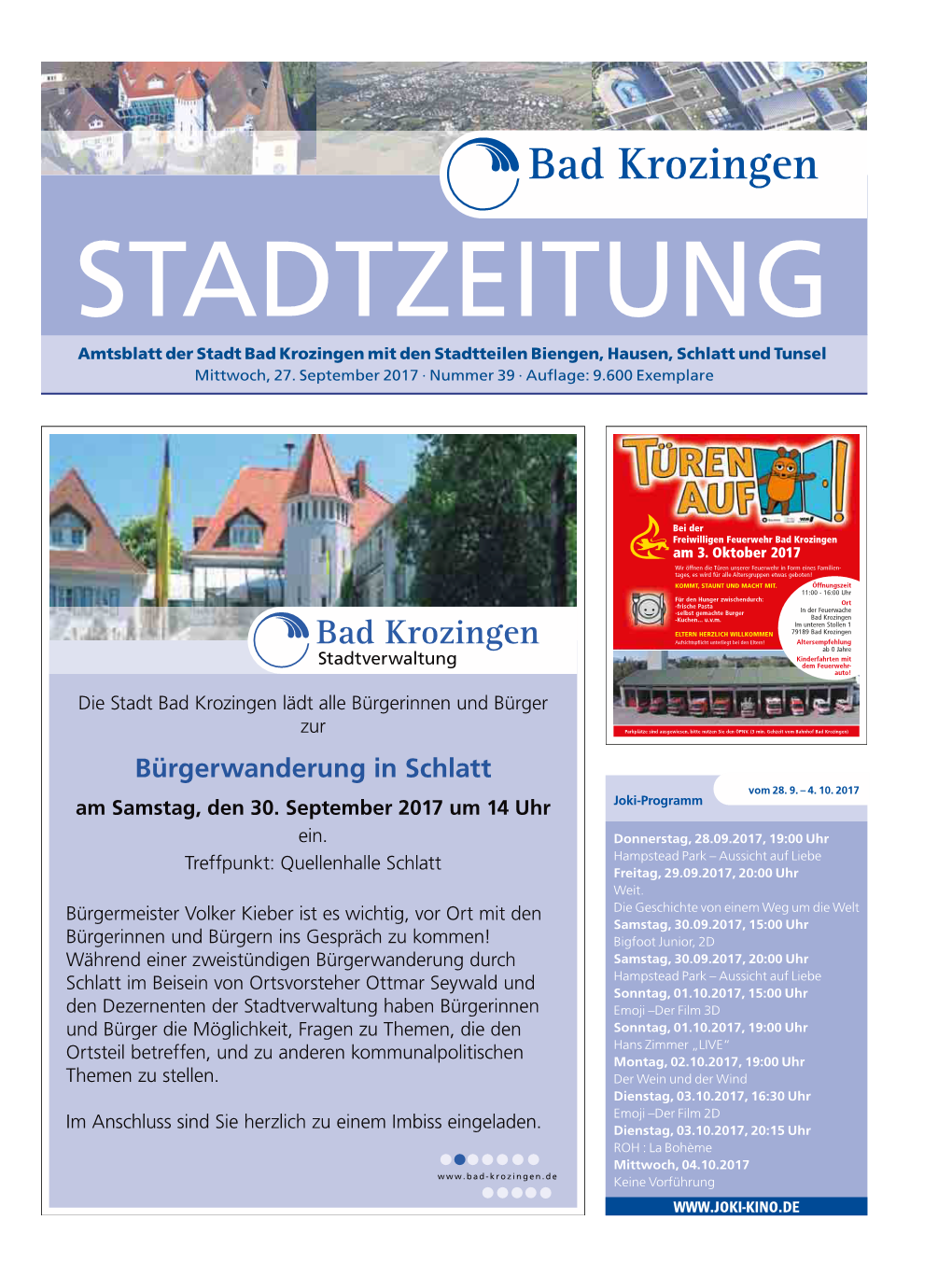 Amtsblatt Der Stadt Bad Krozingen Mit Den Stadtteilen Biengen, Hausen, Schlatt Und Tunsel Mittwoch, 27