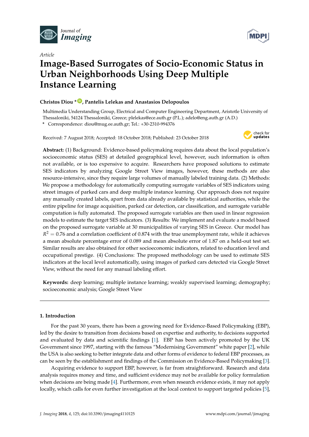 Image-Based Surrogates of Socio-Economic Status in Urban Neighborhoods Using Deep Multiple Instance Learning