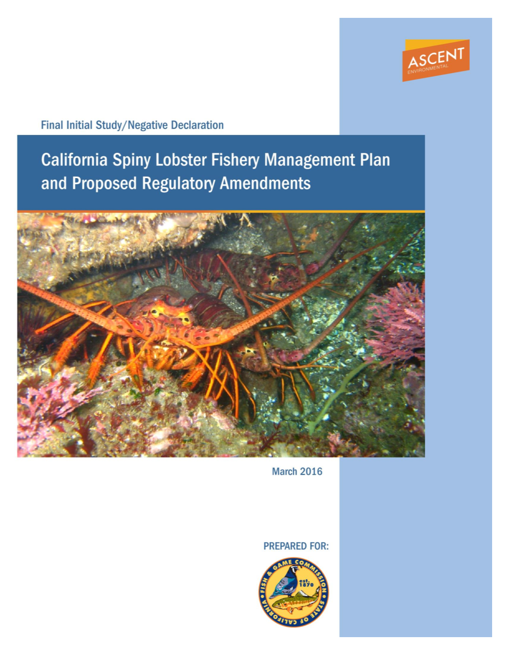 California Spiny Lobster Fishery Management Plan and Proposed Regulatory Amendments