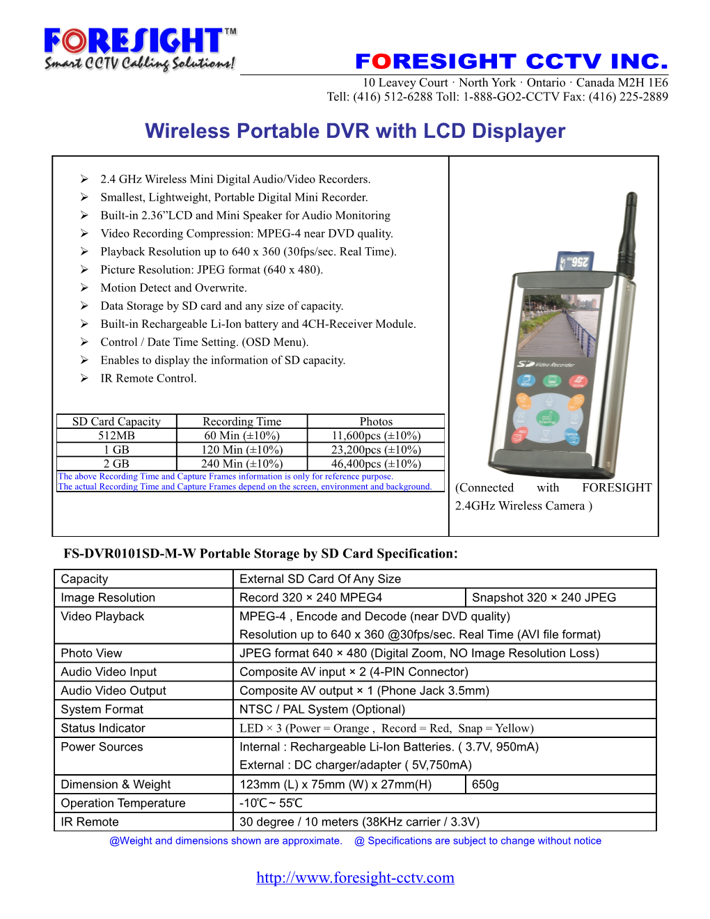 Wireless Portable DVR with LCD Displayer