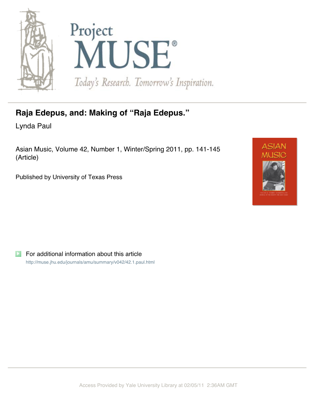 Raja Edepus, And: Making of “Raja Edepus.” Lynda Paul
