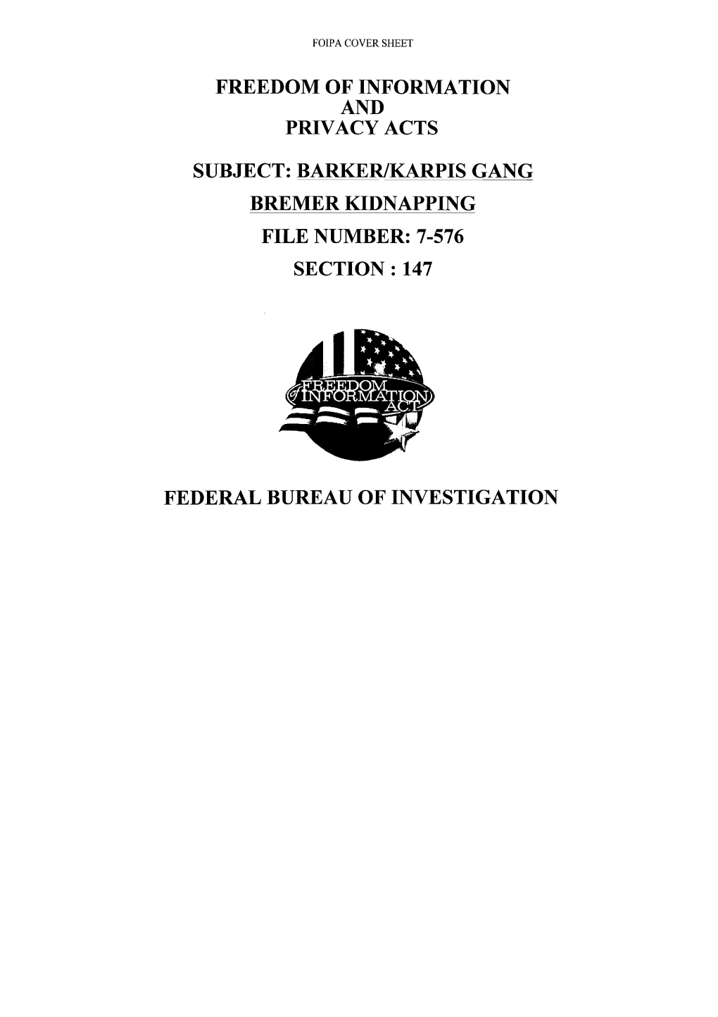 Barker/Karpis Gang Bremer Kidnapping File