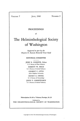 The Helminthological Society O Washington