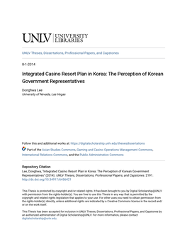 Integrated Casino Resort Plan in Korea: the Perception of Korean Government Representatives