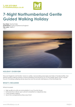 7-Night Northumberland Gentle Guided Walking Holiday