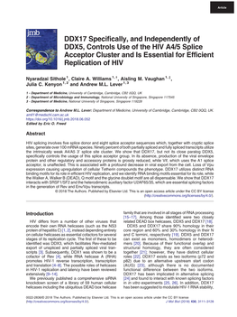 DDX17 Specifically, and Independently of DDX5, Controls Use of the HIV A4/5 Splice Acceptor Cluster and Is Essential for Efficient Replication of HIV