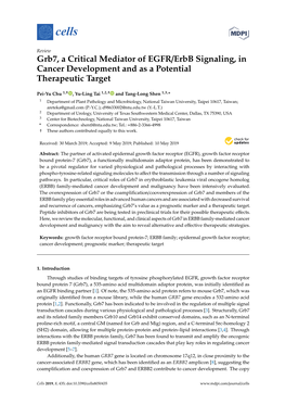 Grb7, a Critical Mediator of EGFR/Erbb Signaling, in Cancer Development and As a Potential Therapeutic Target