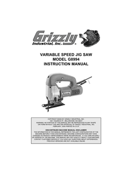 Variable Speed Jig Saw Model G8994 Instruction Manual