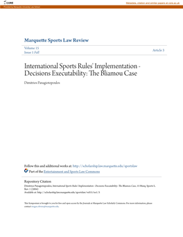 International Sports Rules' Implementation - Decisions Executability: the Lib Amou Case Dimitrios Panagiotopoulos