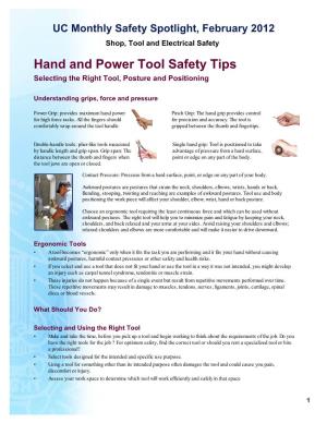 Hand and Power Tool Safety Tips Selecting the Right Tool, Posture and Positioning