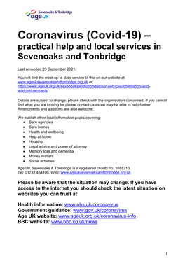 Coronavirus (Covid-19) – Practical Help and Local Services in Sevenoaks and Tonbridge