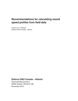 Recommendations for Calculating Sound Speed Profiles from Field Data