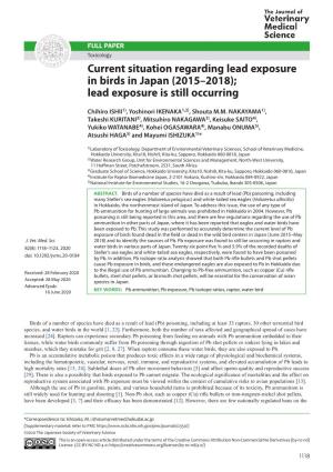 Current Situation Regarding Lead Exposure in Birds in Japan (2015–2018); Lead Exposure Is Still Occurring