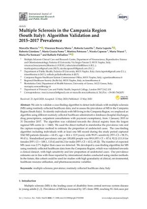 Multiple Sclerosis in the Campania Region (South Italy): Algorithm Validation and 2015–2017 Prevalence