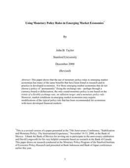 Using Monetary Policy Rules in Emerging Market Economies*