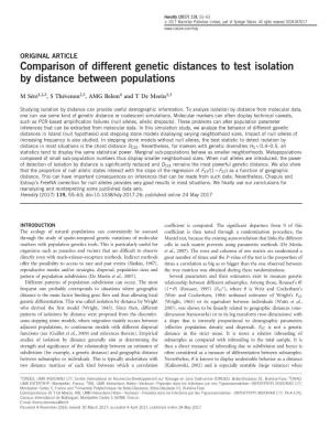 Comparison of Different Genetic Distances to Test Isolation by Distance Between Populations