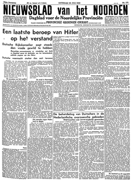 Nieuwsblad Van Het Noorden Van Zaterdag 20 Juli 1940 Eerste Blad