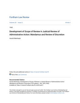 Development of Scope of Review in Judicial Review of Administrative Action: Mandamus and Review of Discretion