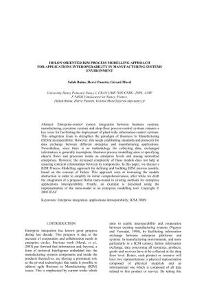 Holon-Oriented B2m Process Modelling Approach for Applications Interoperability in Manufacturing Systems Environment