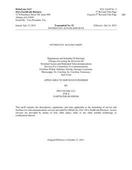 Deltacom, LLC FCC Tariff No. 5 D/B/A Earthlink Business 3Rd Revised
