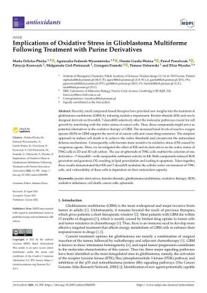 Implications of Oxidative Stress in Glioblastoma Multiforme Following Treatment with Purine Derivatives