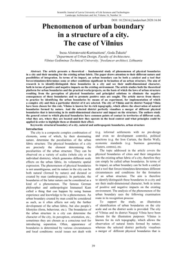 Phenomenon of Urban Boundary in a Structure of a City. the Case of Vilnius