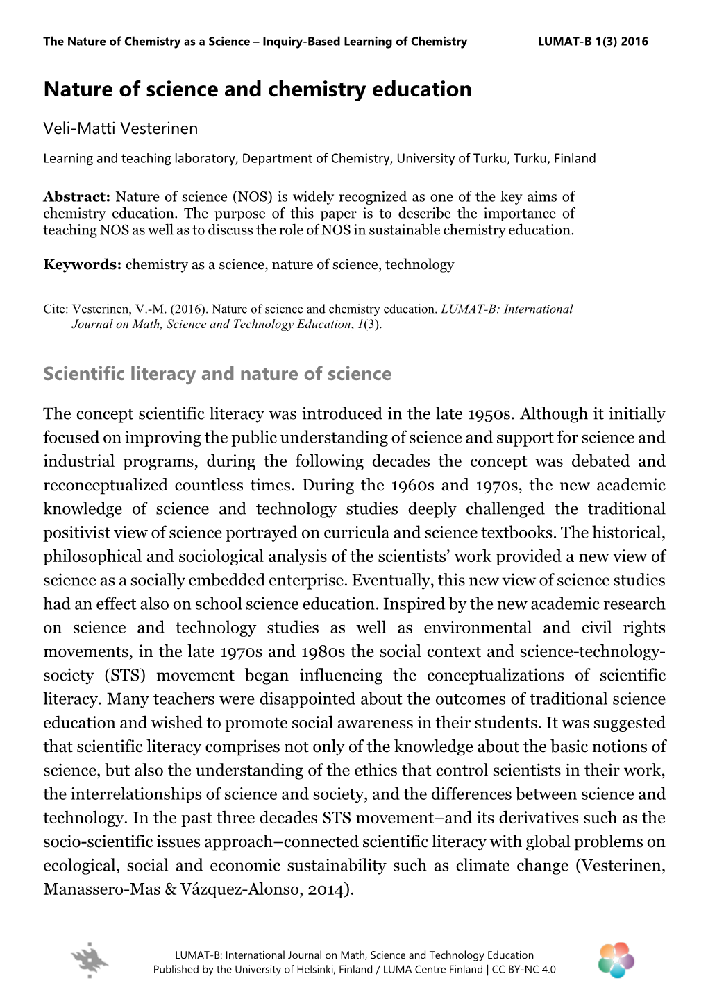 Nature of Science and Chemistry Education