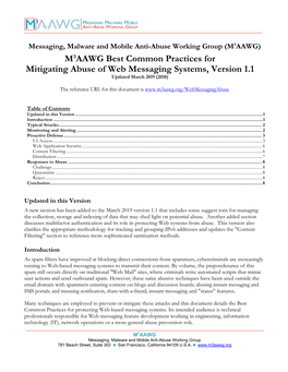 M3AAWG Best Common Practices for Mitigating Abuse of Web Messaging Systems, Version 1.1 Updated March 2019 (2010)