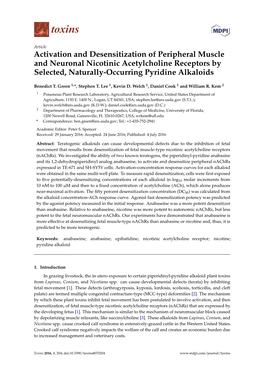Activation and Desensitization of Peripheral Muscle and Neuronal Nicotinic Acetylcholine Receptors by Selected, Naturally-Occurring Pyridine Alkaloids