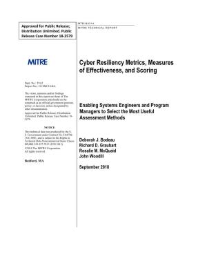Cyber Resiliency Metrics, Measures of Effectiveness, and Scoring