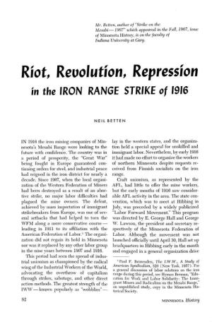 Riot, Revolution, Repression in the Iron Range Strike of 1916