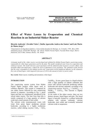 Effect of Water Losses by Evaporation and Chemical Reaction in an Industrial Slaker Reactor