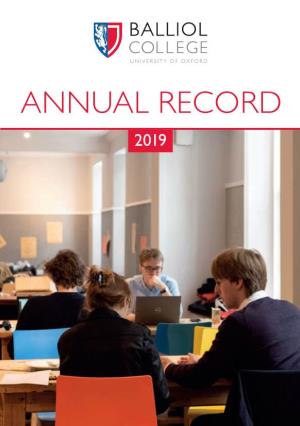 Balliol College Annual Record 2019 December in Oxford Means One Thing: Undergraduate Admissions
