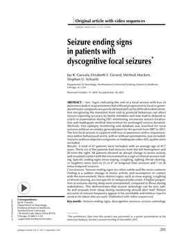 Seizure Ending Signs in Patients with Dyscognitive Focal Seizures*