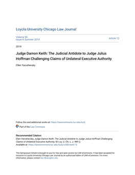 The Judicial Antidote to Judge Julius Hoffman Challenging Claims of Unilateral Executive Authority