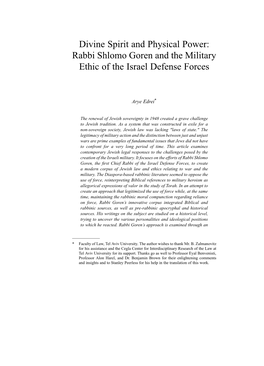 Rabbi Shlomo Goren and the Military Ethic of the Israel Defense Forces