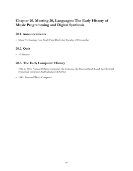 The Early History of Music Programming and Digital Synthesis, Session 20