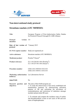 Non-Interventional Study Protocol Strontium Ranelate (ATC M05BX03)