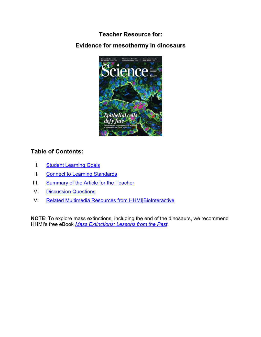 Teacher Resource For: Evidence for Mesothermy in Dinosaurs