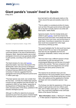 Giant Panda's 'Cousin' Lived in Spain 9 May 2012