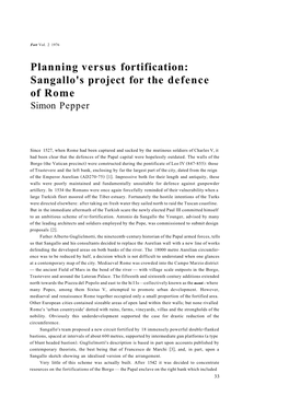 Planning Versus Fortification: Sangallo's Project for the Defence of Rome Simon Pepper