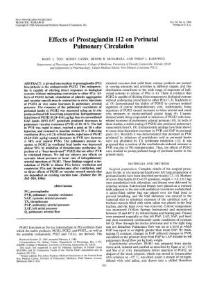 Effects of Prostaglandin H2 on Perinatal Pulmonary Circulation