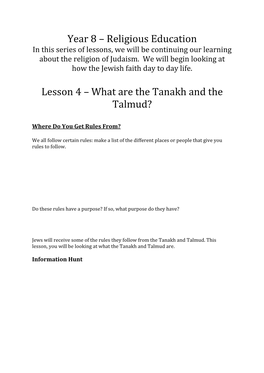 Religious Education Lesson 4 – What Are the Tanakh and the Talmud?
