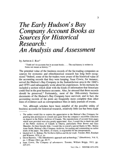 The Earlv Hudson's Bay ~Om~An;Account ~Ooksas SOU~~~Sfor Historical Research: an Analysis and Assessment