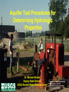 Aquifer Test Procedures for Determining Hydrologic Properties